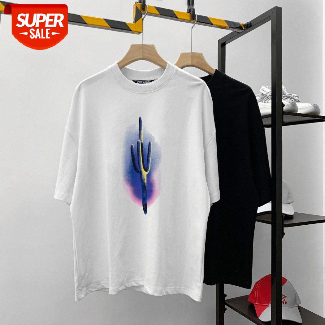 

Brand PALM Falling Shoulder Sleeve T-shirt Physical PA Angel Casual Cactus Print Short TEE #Ns0s, White