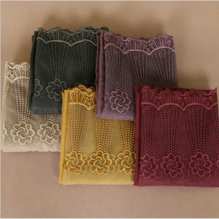 

Scarves Lace Embroidery Long Shawl Femme Plain Muslim Hijab Veil Tie Dyeing Cotton Muslin Hijabs Headscarf Women Brand Muffler, Blue;gray