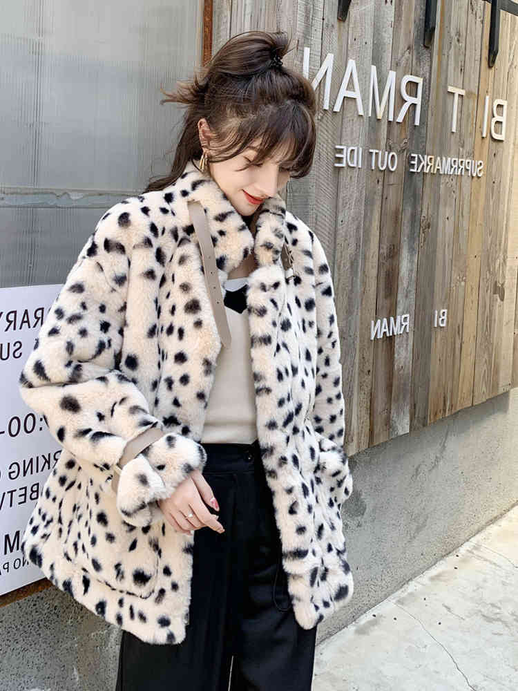 

Fur jacket women winter young models furry leopard print imitation lamb fur with plush loose fashion 210525, Pink