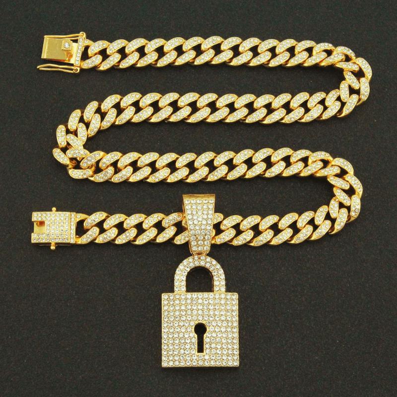 

Pendant Necklaces Men Hiphop Big Lock Rapper Necklace With 13mm Miami Cuban Chain Iced Out Bling Hip Hop Neckless Jewelry Drop