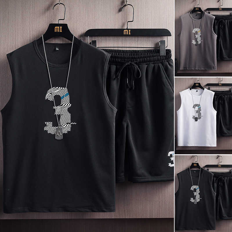 

Sleeveless Suit Men Sportswear Loose Vest Suit Men Fashion Classic Sports Suit Men's Student Sports Basketball 5XL Male 210603, Hh0830black