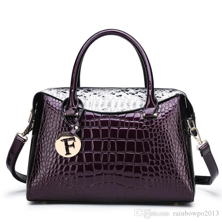 

Factory wholesale women bag elegant patent leather handbag fashion crocodile leathers messenger bags large capacity contrast shoulder handbags, Red(boutique box)