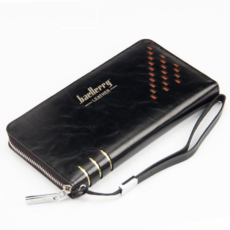 

Wallets Men Long Wallet Quality Pu Leather 3 Colour Solid Zipper Clutch Male Po Holder Multi-functional Purse Bag, Red;black