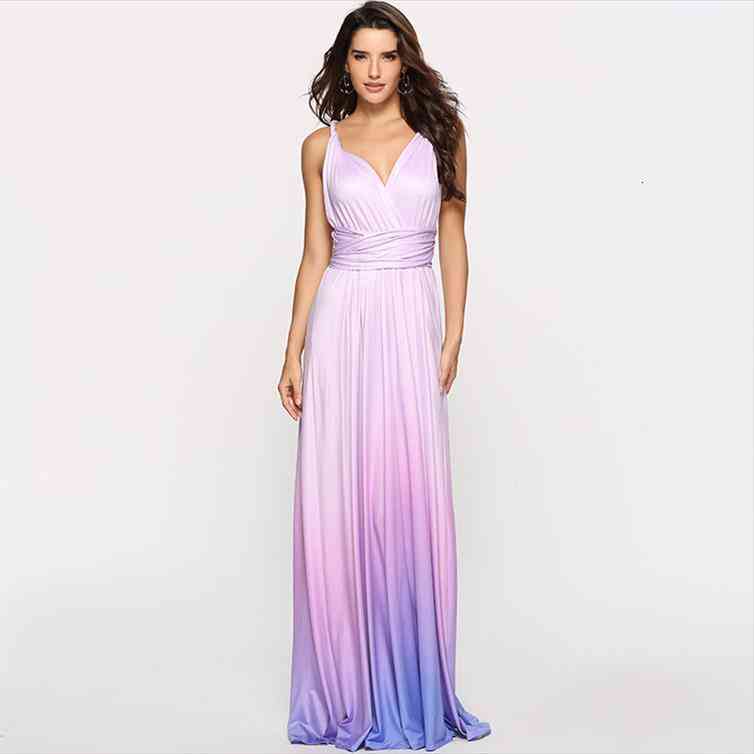 

satin graident color long women dresses a-line v-neck multi-way elegant summer dresses for party ladies maxi robe femme, Black;gray