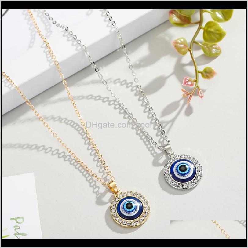 

Turkish Crystal Evil Eyes Pendant Necklace For Womens Jewelry Gold Color Clavicle Chains Necklaces Habqq Huqzm, Silver