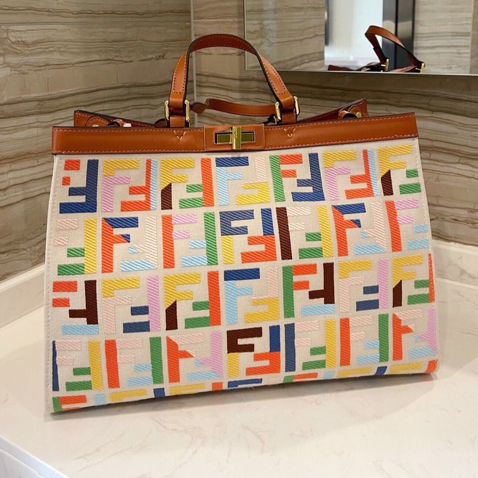 

Simon Fundy FF color letter handbag shopping bag classic old flower large capacity portable fashion