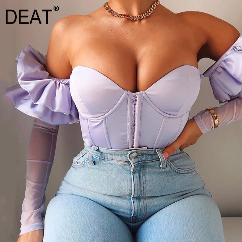 

Womenruffles Patchwork Sexy Backless T-shirt Solid Color Short Sleeve Fashion Spring Summer 11D102 210525, Beige