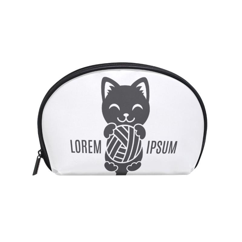 

FengJu Multifuncition Shell Cosmetic Bag Purse Half Moon Hanging Travel Toiletry Pouch For Girls Woman Kitten With Ball Bags & Cases
