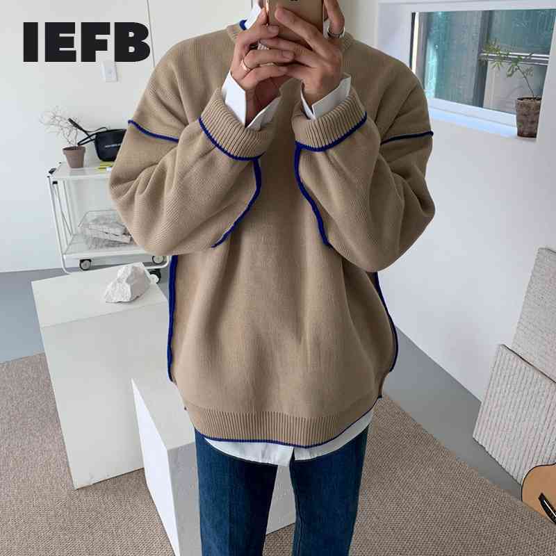 

IEFB / men's wear round collar sweater Korean loose trendy kintted tops for male autumn and winter thickened clothes 9Y4246 210524, Black