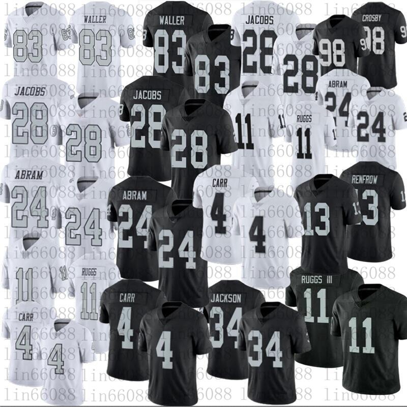 

28 Josh Jacobs Men Women Kids Football Las VegasRaiders34 Bo Jackson Johnathan Abram Derek Carr Henry Ruggs III 83 Darren Waller Hunter Renfrow jersey, As