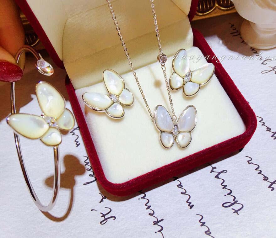 

Natural Shell Butterfly Earrings White Mother-of-pearl Adjustable Opening Bracelet Jewelry & Necklace, As pic