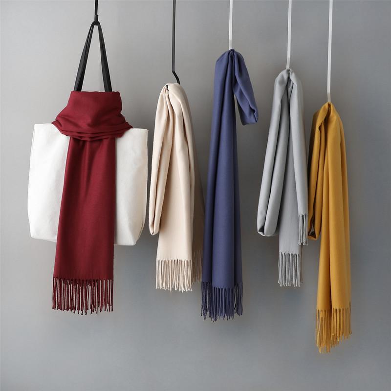 

Scarves 2021 Fashion Women Solid Color Cashmere With Tassel Autumn Soft Warm Lady Girl Wraps Thin Long Female Shawl Men Scarf, Blue;gray