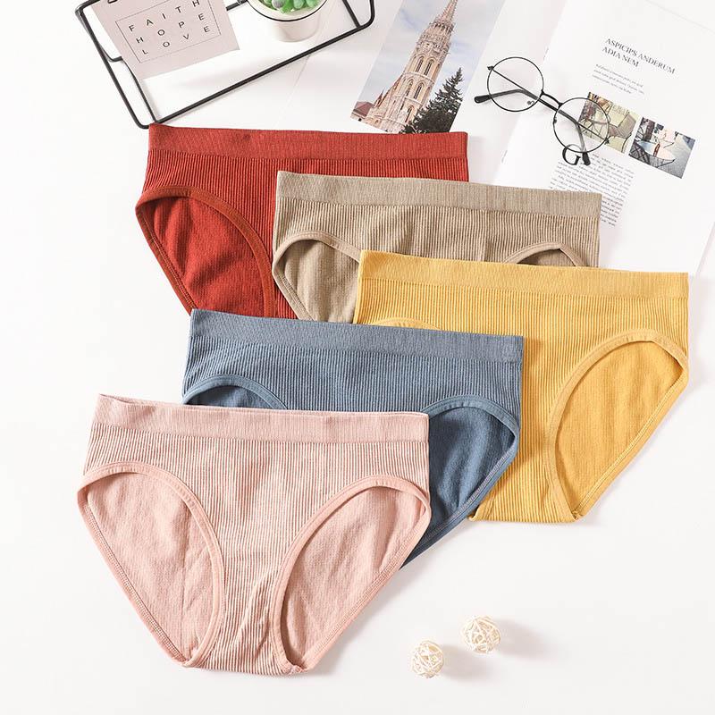 

Women's Panties 2Pcs Women Cotton Underwear Seamless Breathable Briefs Solid Color Striped Underpants Mid Rise Summer Lingerie Female, Black;pink