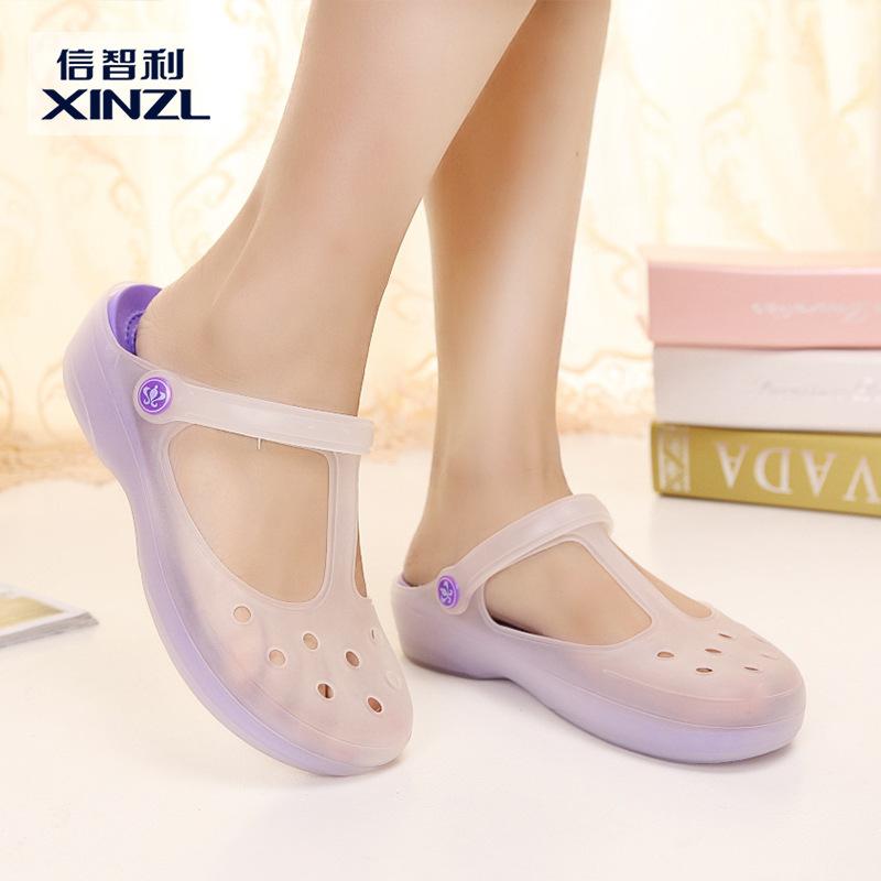 

Sandals WomenBeach Shoes Summer Women's Mary Jane Flat Bottom Porous Baotou Platform Hollow-out, Black