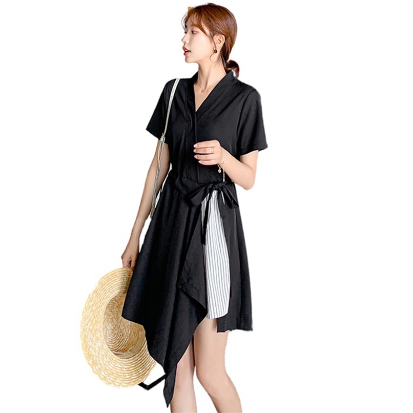 

Fashion dress style small waist thin irregular lace-up women clothing summer for 210520, Black