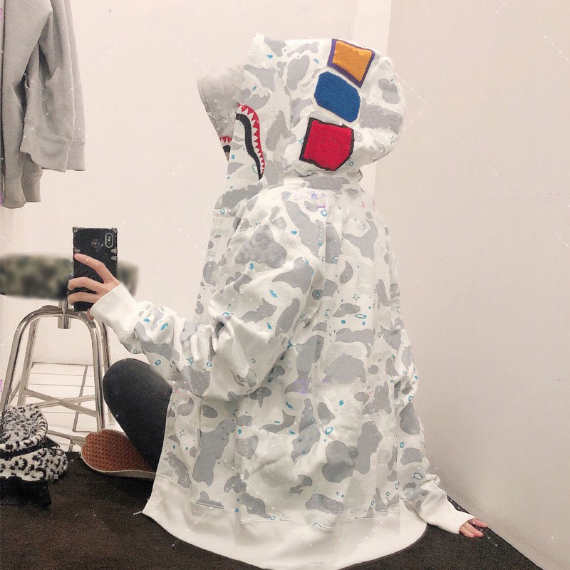 

reflective men zip-front shark hoodie camouflage print batching Sweatshirt cardigan Hoodies Hip Hop Letters Long Sleeve Plush mens women pink star G5JN#, Color 1 pics refer to description