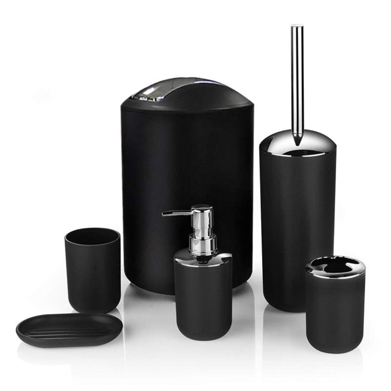 

6Pcs Black Bathroom Accessories Toothbrush Holder Bin Soap Dish Dispenser Tumbler Toilet Brush Set Grey White Bath Accessory