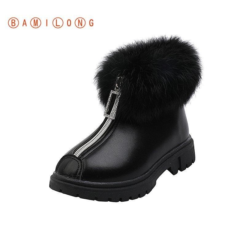 

Winter Girls Fashion Zipper Snow Boots Kids Toddler Thickened Warm Plush Soft Soled Children' Cotton K528, Black;grey