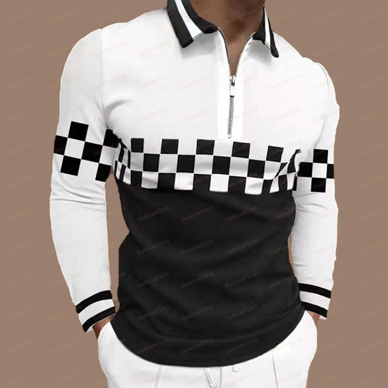 

Men Polo Clothing Brand men Tees shirts Spring autumn europe size t-shirt Fashion Long sleeve Polos zipper stripe plus top, P2