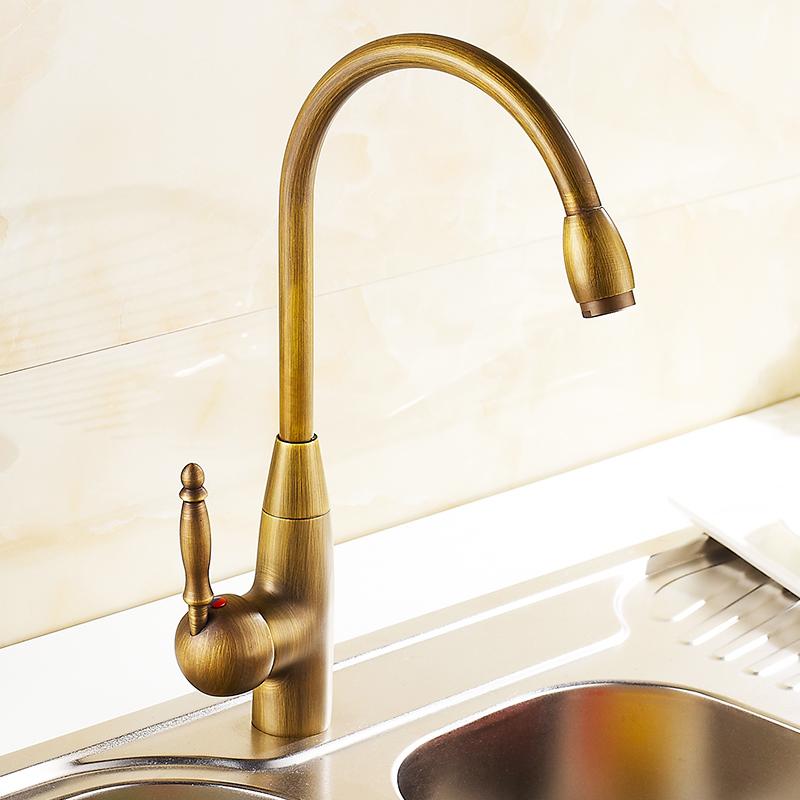 

Bathroom Sink Faucets Antique Brass Finish Kitchen Faucet Bronze Single Handle And Cold Water Tap 360 Swivel Mixer Taps