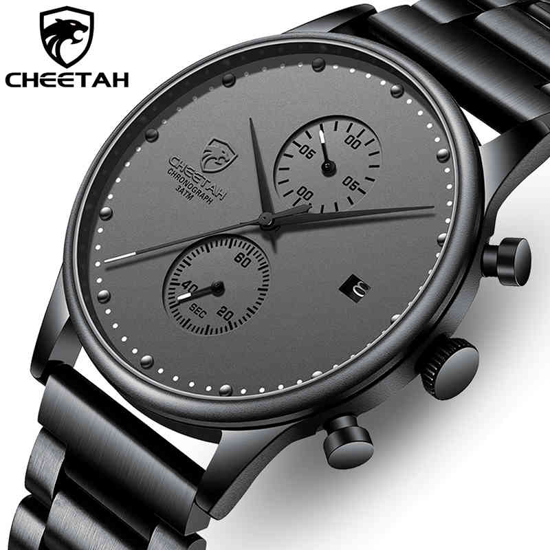 

CHEETAH Watches Men Top Brand Luxury Waterproof Chronograph Quartz Mens Watch Stainless Steel Sport Clock Relogio Masculino 210517, Mesh black blue