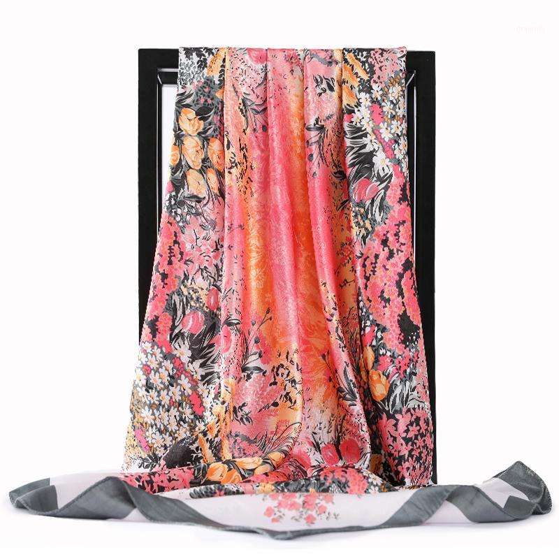 

Scarves Silk Scarf Fashion Foulard Satin Shawl Scarfs Big Size 90*90cm Square Hair / Head Women Bandana For Ladies Spring, Blue;gray