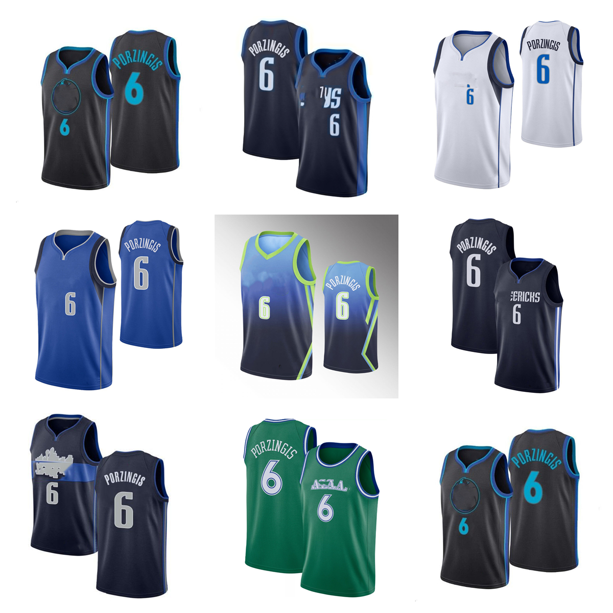 

2021-2022 High quality Stitched Basketball jersey 6 Kristaps Porzingis, Black;red