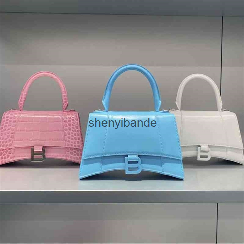 

Handbag Designer Balencaigs Handbags Hourglass Women b Home Women's Leather Light Luxury Cross Portable Fashion High Version Bag, Sea salt blue plain (small 19)