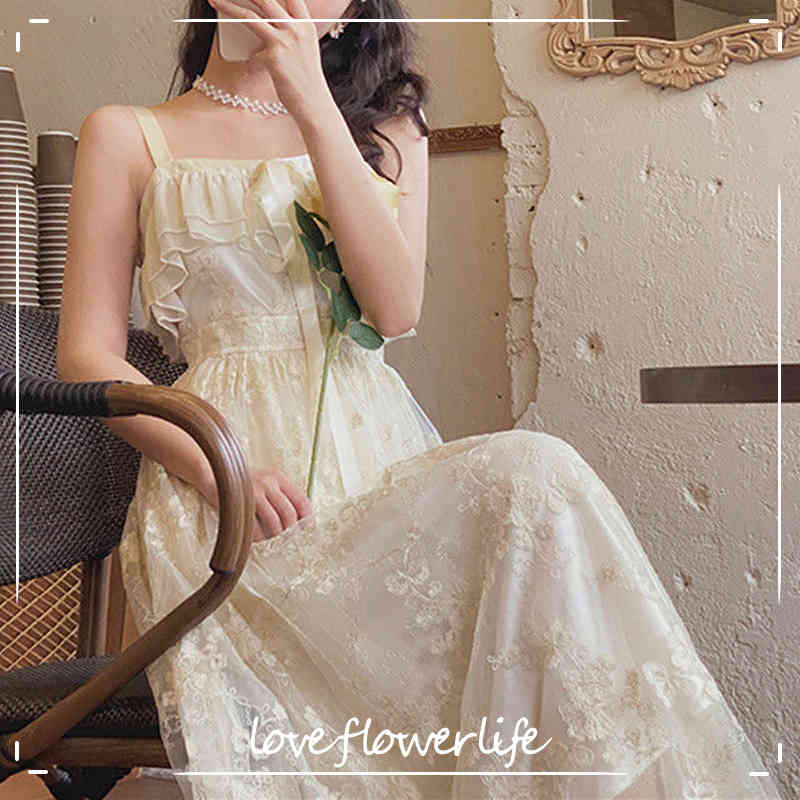 

Elegant Strap Dress Women Sleeveless Fairy Sweet Dress Korean Bow Design Evening Party Dress Females Summer Chic 210521