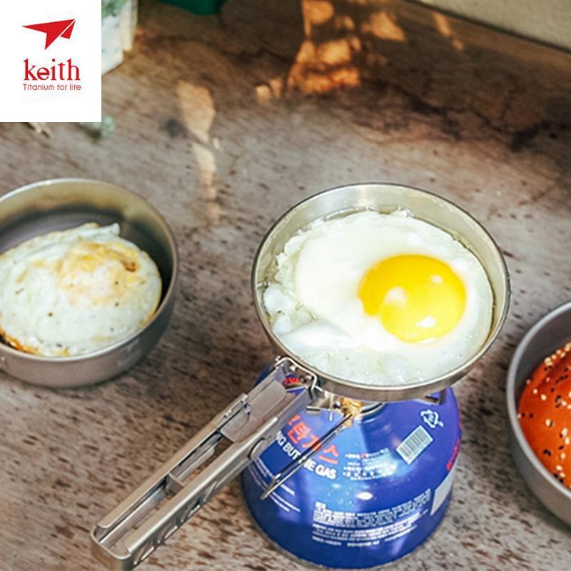 

1pcs Keith Titanium Egg Frying Pan With Folding Handle Kitchen Cooking Tools Fried Steak 140ml Ti6032 Pans