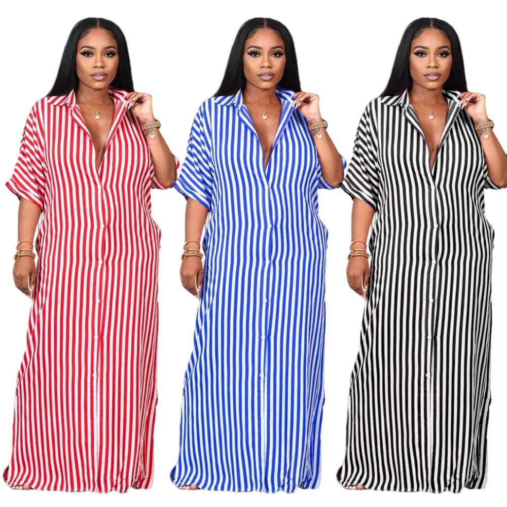 

In spring and summer easing striped shirt long sleeve of the dress, Dark grey