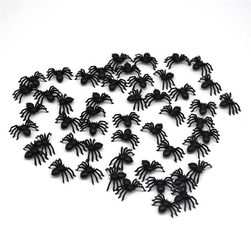 

50 Pcs/Set Non-Toxic Plastic Black Spider Trick Toy Small Realistic Fake Spiders For Halloween Haunted House Prop Decorations Y0827