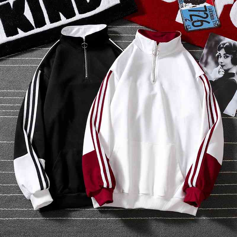 

Spring and autumn new semi zipper high sweater men's ins Pullover thin couple's stand collar jacket fashion, Black