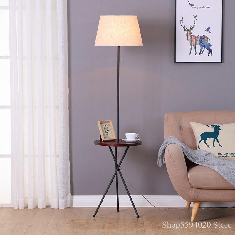 

Nordic Wooden Desk Floor Lamp Modern Simple Tripod Shelf Living Room American Table Lamps