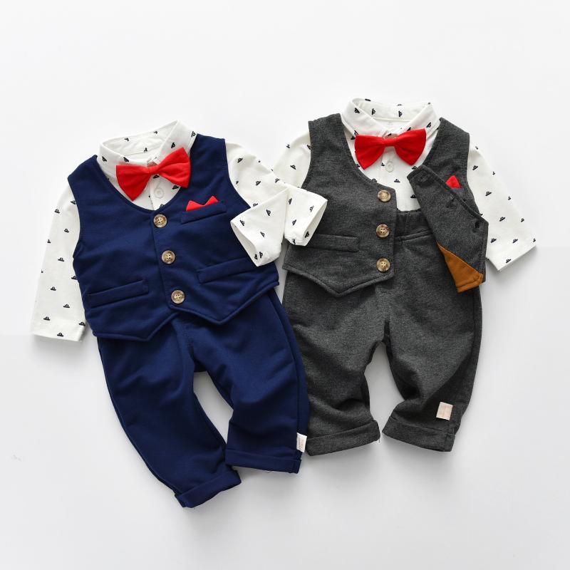

Clothing Sets Baby Boy Clothes Set Twin Boys 1st Birthday 4Pcs Tie Gentleman Suit Long Sleeve Spring/Fall Outfits Born Shower Gift, Dark grey