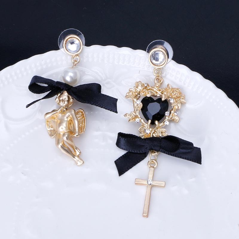 

Dangle & Chandelier Baroque Lace Bow Cherub Angel Drop Earrings Royal Asymmetric Pearl Jewelry Women, Silver
