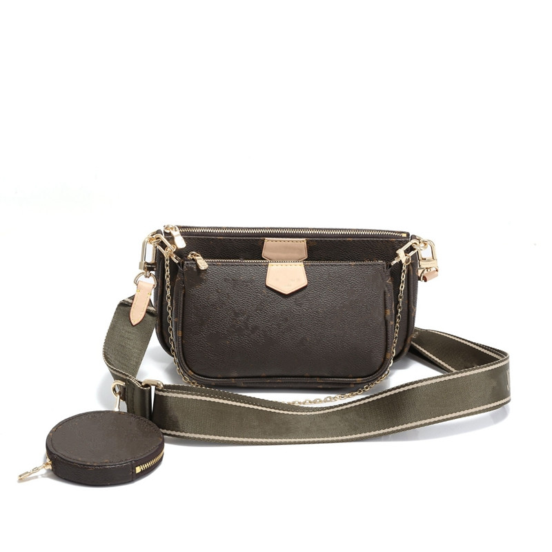 

New Women Favorite Genuine Leather Fashion bag Multi Pochette Accessoires Purses Flower Mini Pochette 3pcs Crossbody Shoulder Bags, L bag v