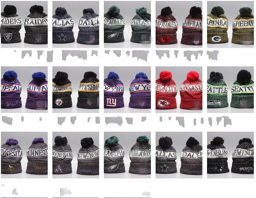 

NEW Men's All Team Foot Ball Knitted Beanie Cap Wool Warm Sport Striped Sideline Cuffed Pom Beanie Hats Men Women Bonnet Beanies Skull