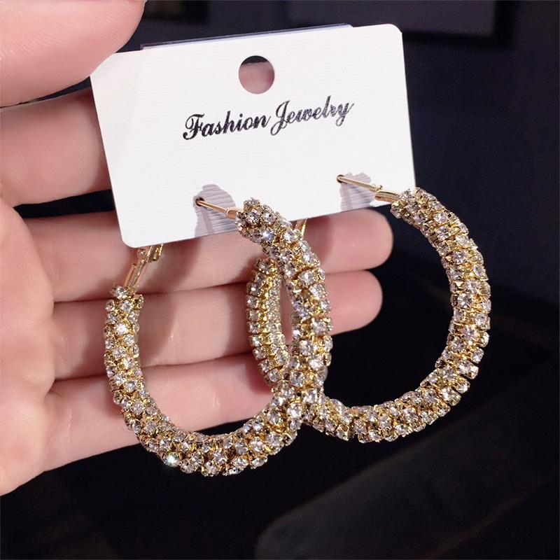 

Elegant Broken Crystal Circle Earring For Women Brincos Full Rhinestones Big Hoop Earrings Wedding Prom Jewelry Gift & Huggie