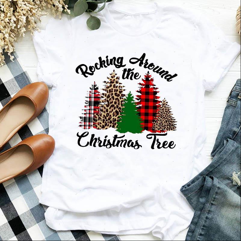 

Women Lady T Shirt Leopard Vintage Printing Year Autumn Winter Merry Christmas Tshirt Female Top Graphic Clothes, White