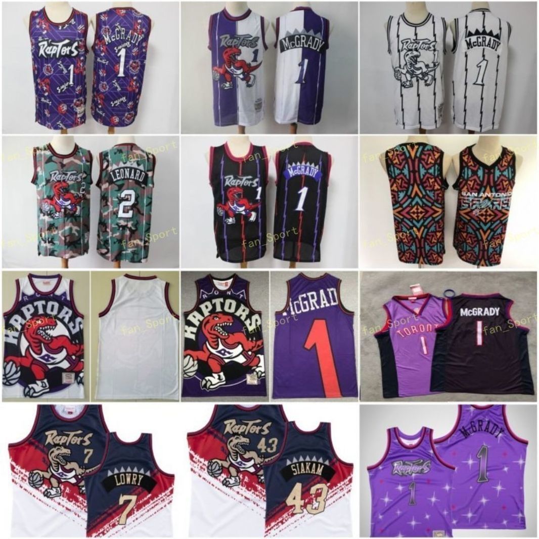 

Vintage Stitched Jersey Mens 1 McGrady 2 Leonard 7 Lowry 43 Siakam Stitched Mesh Basketball Jerseys Purple White, Black;red