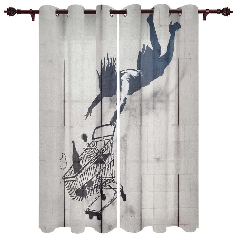 

Luxury Modern Window Curtains Banksy Style Mural Girl Bedroom Living Room Dining Decoration Translucent Beautiful Curtain & Drapes