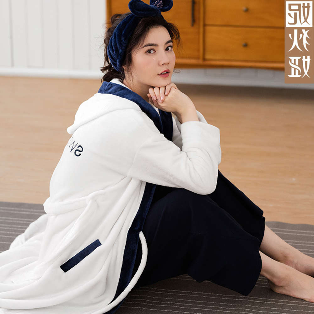 

Nidia pajamas Nightgown female winter long sleeve coral flannel nightdress solid color sexy bathrobe embroidered housewear