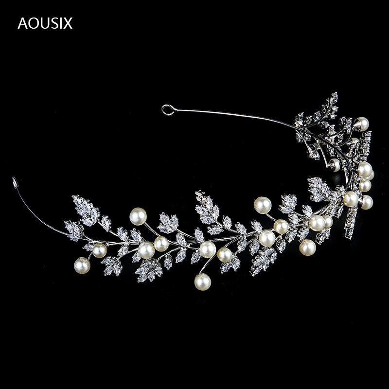 

Hair Clips & Barrettes Fashion Bride Band Leaves Wedding Tiaras Zircon Women Accessories Jewelry Headpiece Soft Pearl Hairband, Golden;silver