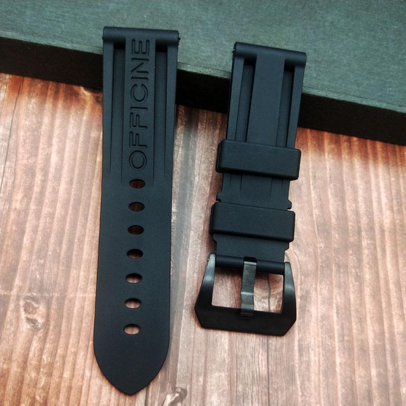 

Watch Bands 22mm 24mm Men Black Band Silicone Rubber Watchband Fit For Panera-Strap Stainless Steel Pin Buckle PAM Wristband Free Tool