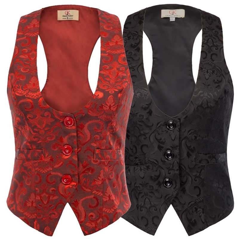 

Women Suit Vest Waistcoat Vintage Steampunk Jacket Tuxedo Slim Work Gilet Party Evening Formal Club el Tops Lady Clothes 211206, Black