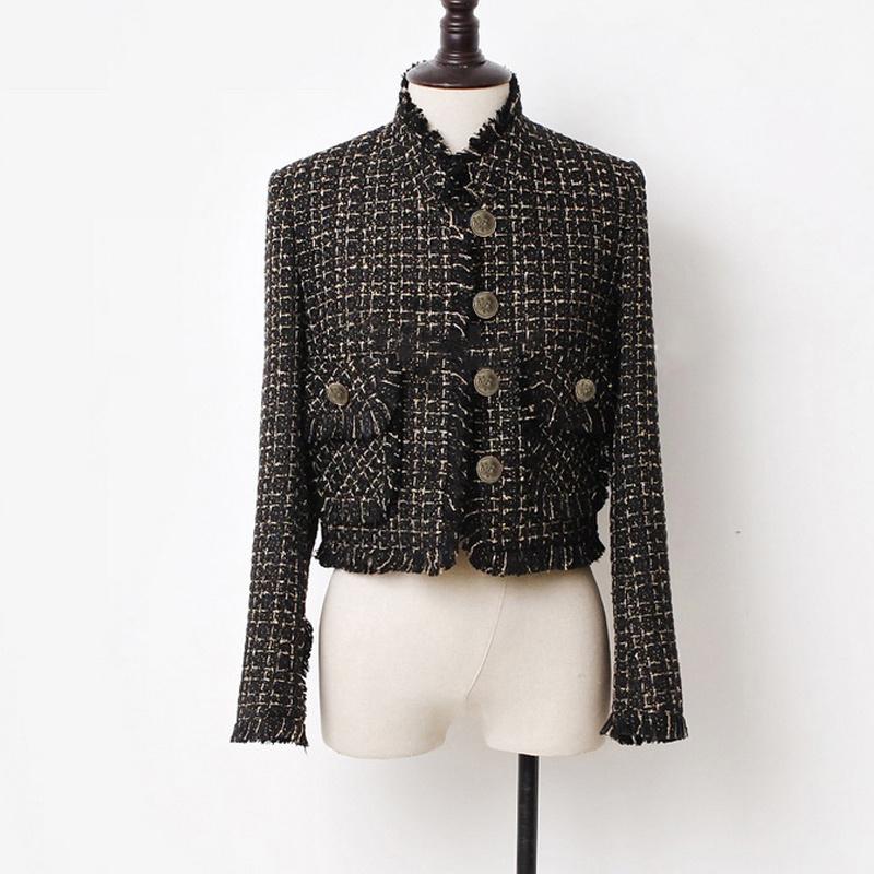 

Women's Jackets Jacket Black Tweed Bright Wire Braided Spring / Autumn /winter Coat Classic Ladies