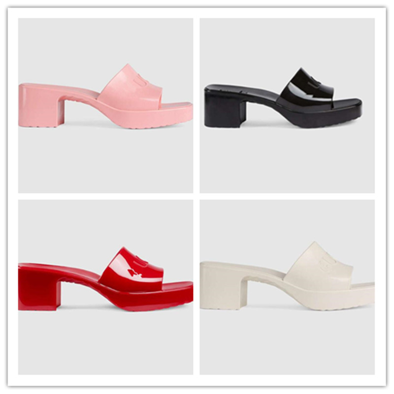 

2021 Woman Sandals Summer Fashion Slippers Thick Bottom Chunky Rubber Slides Platform Alphabet Lady Bright leather Heel Sandal Fadhion Beach Shoes with box, Multi