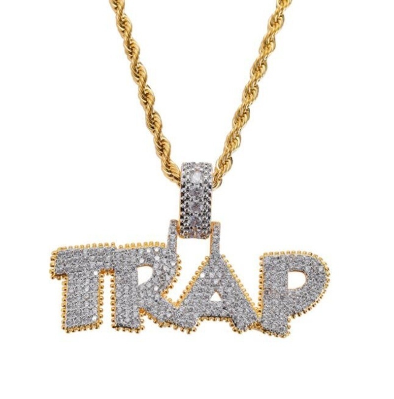 

Necklaces Ice Out Chain Trap Design Letter Pendant Personality Trend Fashion Hip Hop Necklace, Silver