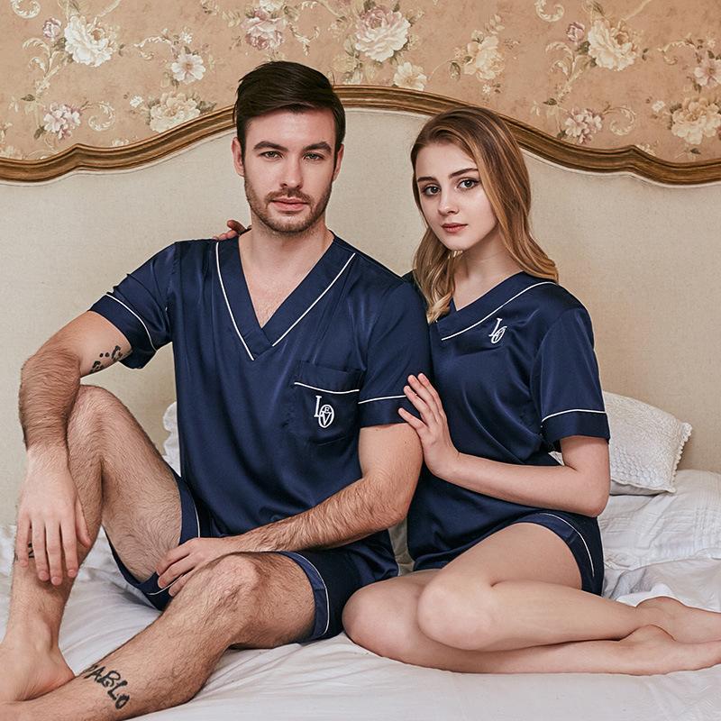 

Men's Sleepwear Men Women Pajamas Set Soft Imitation Silk Print Shirt Pants Couple Pajama Sets Unisex Pyjamas, Black;brown